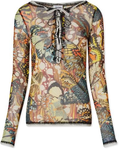 Jean Paul Gaultier Butterfly Mesh Long Sleeve Top - Multicolor