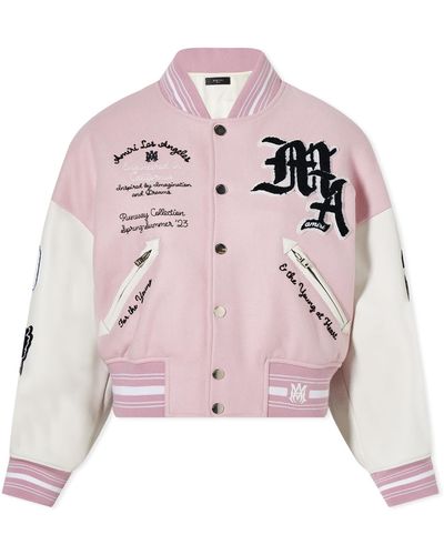 Amiri Oversized Wool Melton Varsity Jacket - Pink