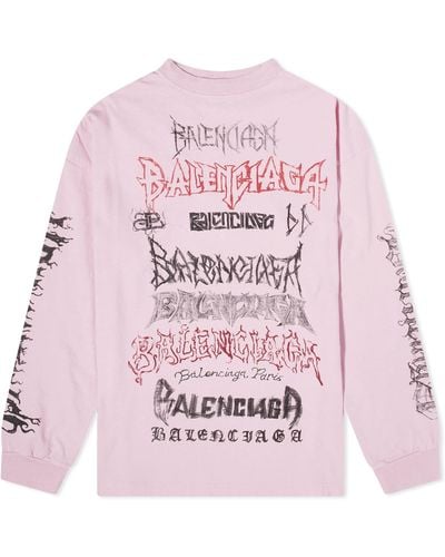 Balenciaga Metal Logo Long Sleeve T-Shirt - Pink