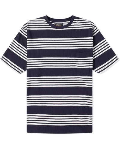 Beams Plus Stripe Nep Pocket T-Shirt - Blue