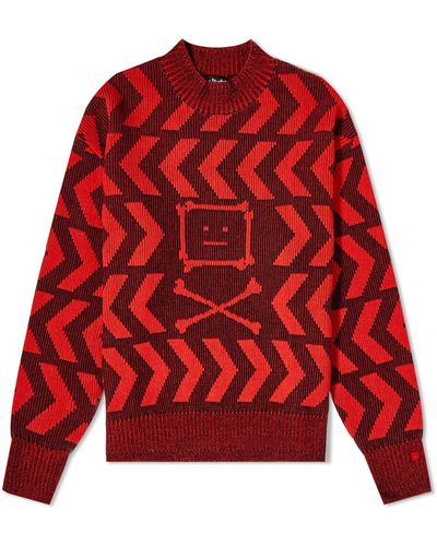 Acne Studios Keith Cross Bones Face Relaxed Crew Knit - Red