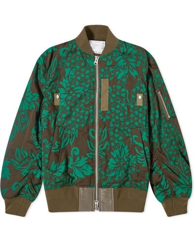 Sacai Floral Embroidered Patch Bomber Jacket - Green