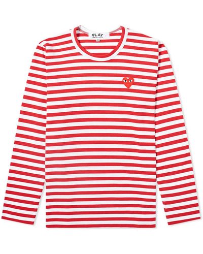 COMME DES GARÇONS PLAY Long Sleeve Heart Logo Stripe - Red