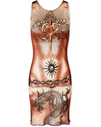 Jean Paul Gaultier Safe Sex Tattoo Printed Tulle Mini Dress - Multicolour