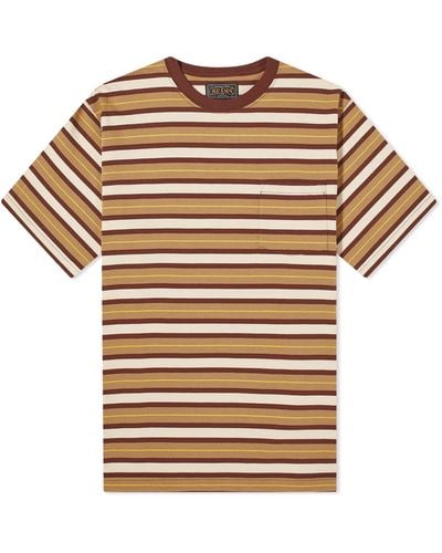 Beams Plus Multi Stripe Pocket T-Shirt - Brown