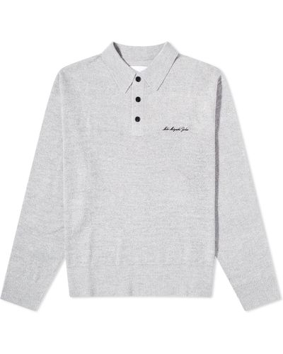 MKI Miyuki-Zoku Long Sleeve Lightweight Mohair Knit Polo Shirt - White