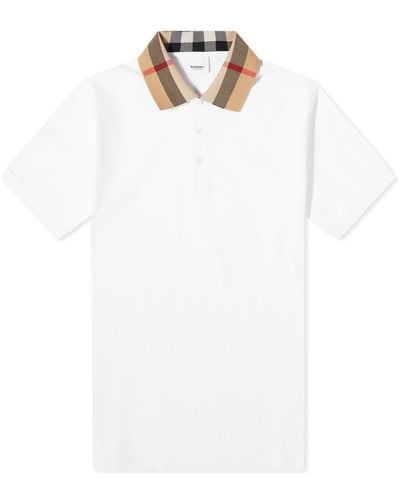 Burberry Check Collar Polo Shirt - White
