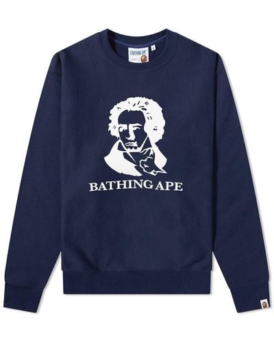A Bathing Ape Classic Bathing Ape Relaxed Fit Crew Sweat - Blue