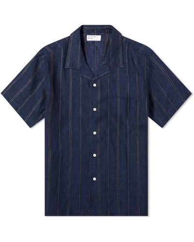 Universal Works Linen Stripe Road Shirt - Blue