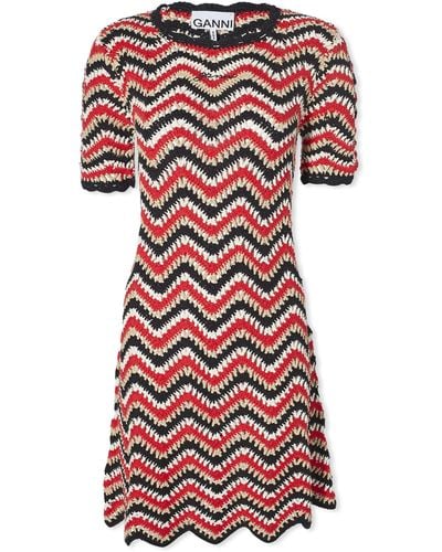 Ganni Cotton Crochet Mini Dress - Red
