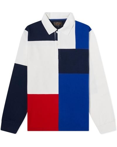 Beams Plus Colour Block Knit Rugby Shirt - Blue