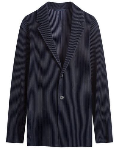 Homme Plissé Issey Miyake Pleated Single Breasted Jacket - Blue