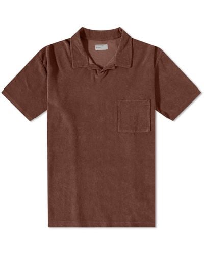 Universal Works Terry Fleece Vacation Polo Shirt - Brown