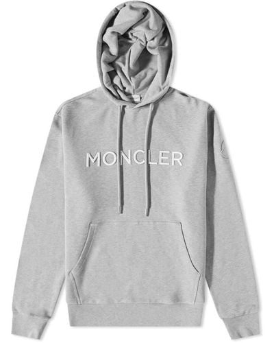 Moncler Logo Drawstring Popover Hoodie - Grey