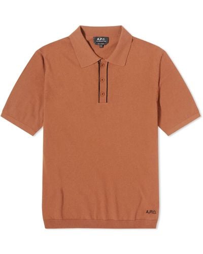 A.P.C. Jacky Embroidered Logo Knitted Polo Shirt - Brown