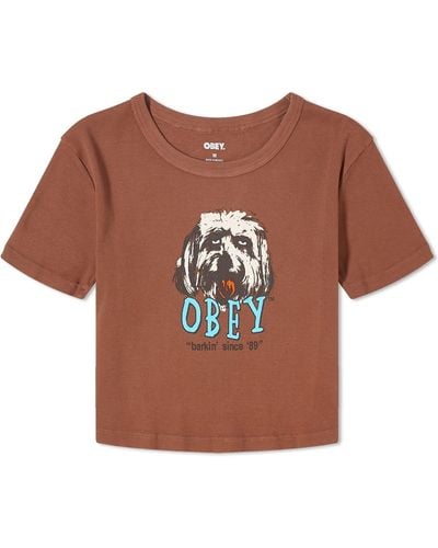 Obey Barkin’ Since ‘89 Cropped T-Shirt - Brown