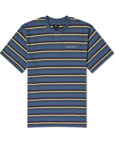 Edwin Quarter Stripe T-Shirt - Blue