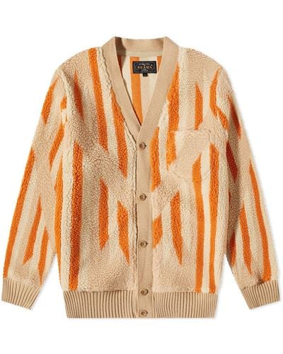 Beams Plus Native Rag Pattern Boa Fleece Cardigan - Orange