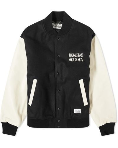Wacko Maria Leather Varsity Jacket - Black