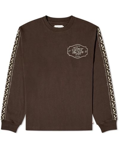 Honor The Gift Pattern Long Sleeve T-Shirt - Brown