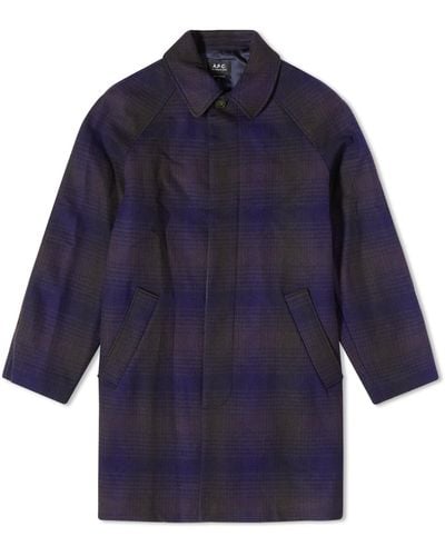 A.P.C. Maxime Check Wool Overcoat - Blue