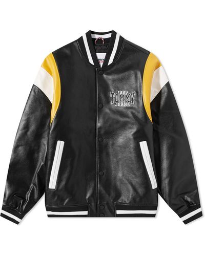 Tommy Hilfiger Rlx Leather Letterman Jacket - Black