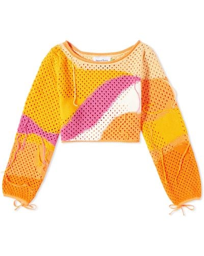 House Of Sunny Pompelmo Sunset Knitted Cropped Top - Yellow
