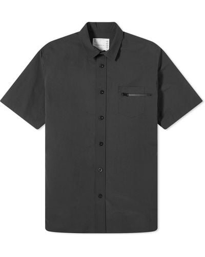 Sacai Matte Taffeta Zip Short Sleeve Shirt - Black