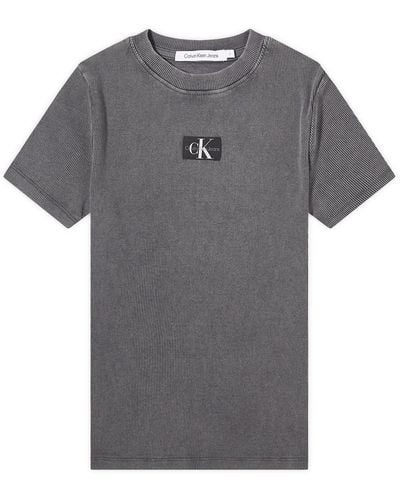 Calvin Klein Label Washed Rib Slim T-Shirt - Grey