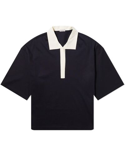 Moncler Contrast Collar Polo Shirt Top - Blue