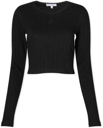 JW Anderson Cropped Anchor Embroidered Top - Black