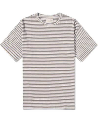 Officine Generale Slub Cotton Stripe T-Shirt Ecru - Grey