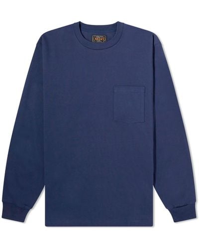 Beams Plus Long Sleeve Pocket T-Shirt - Blue
