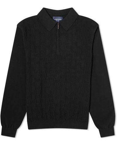 thisisneverthat Cable Knit Zip Polo Shirt - Black