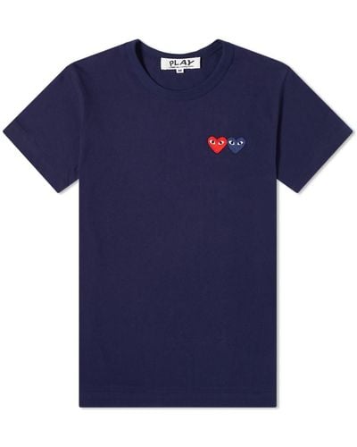 COMME DES GARÇONS PLAY Double Heart Logo T-Shirt - Blue