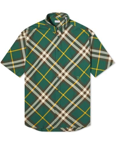 Burberry Ekd Logo Short Sleeve Check Shirt - Green