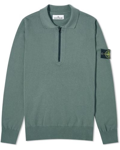 Stone Island Soft Cotton Long Sleeve Knitted Polo Shirt - Green