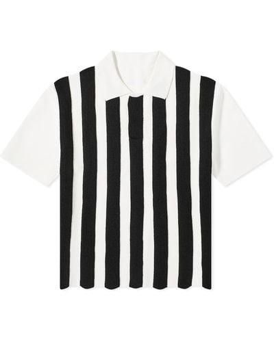 Jacquemus Ola Stripe Knit Polo Shirt - Black
