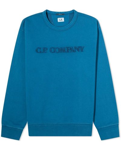 C.P. Company Cotton Diagonal Fleece Logo Sweatshirt - Blue