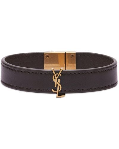 Saint Laurent Ysl Wide Leather Bracelet - Brown
