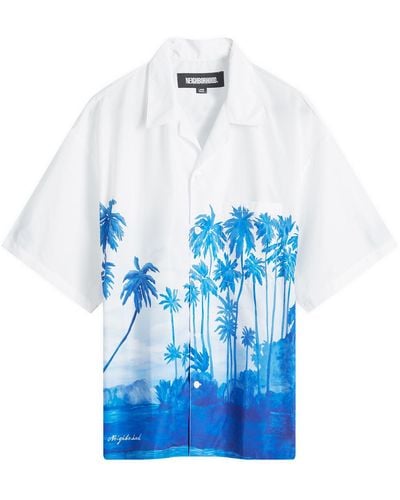 Neighborhood Palm Tree Hawaiian Vacation Shirt - Blue