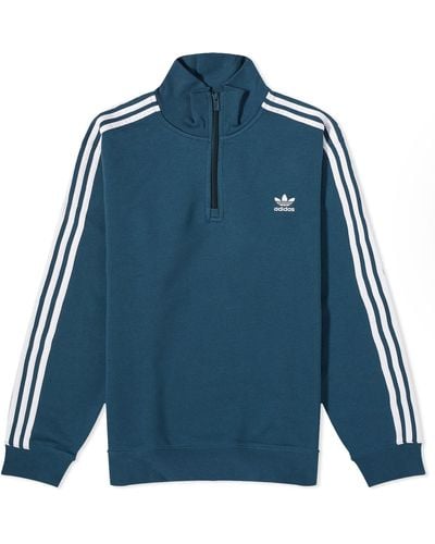 adidas 3 Stripe Half Zip Crew Sweater - Blue