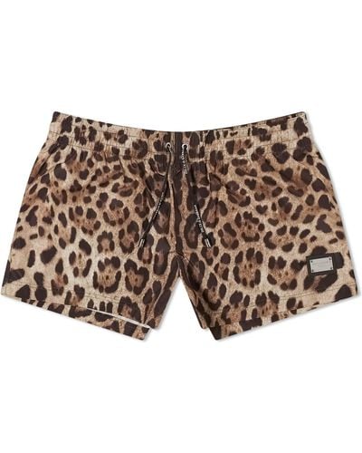 Dolce & Gabbana Leopard Print Swim Shorts - Brown