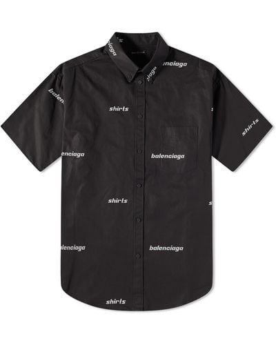 Balenciaga All Over Logo Short Sleeve Shirt - Black
