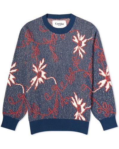 Corridor NYC Lyon Floral Knit Sweater - Blue