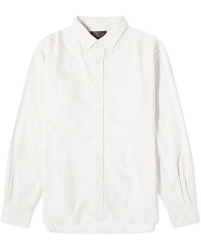 Beams Plus Button Down Solid Flannel Shirt - White