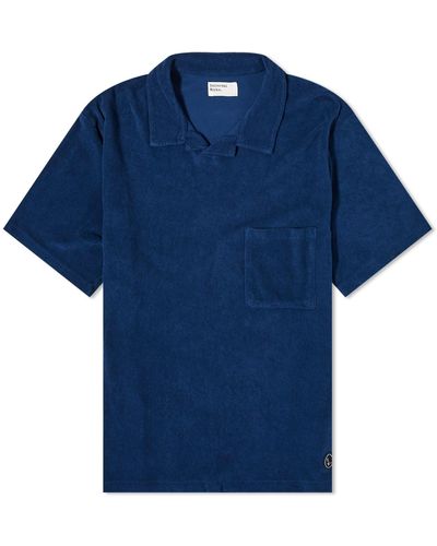 Universal Works Lightweight Terry Vacation Polo Shirt - Blue