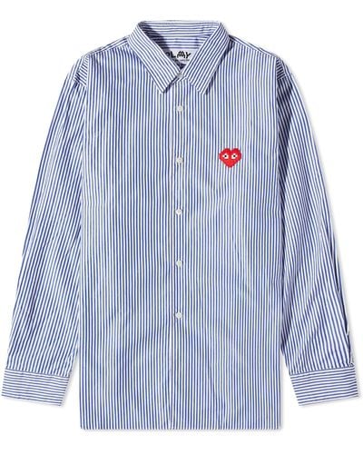 COMME DES GARÇONS PLAY Invader Heart Striped Shirt - Blue