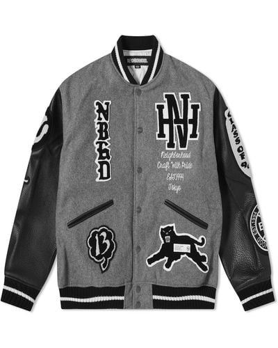 Neighborhood Stadium Wool Leather Varsity Jacket - Grey