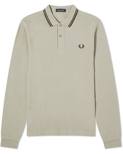 Fred Perry Long Sleeve Twin Tipped Polo Shirt - Grey